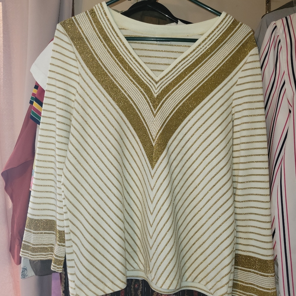 70's gold and white knit Bodin sweater